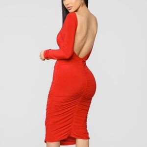 NWT Fashion Nova Red ruched open back dress